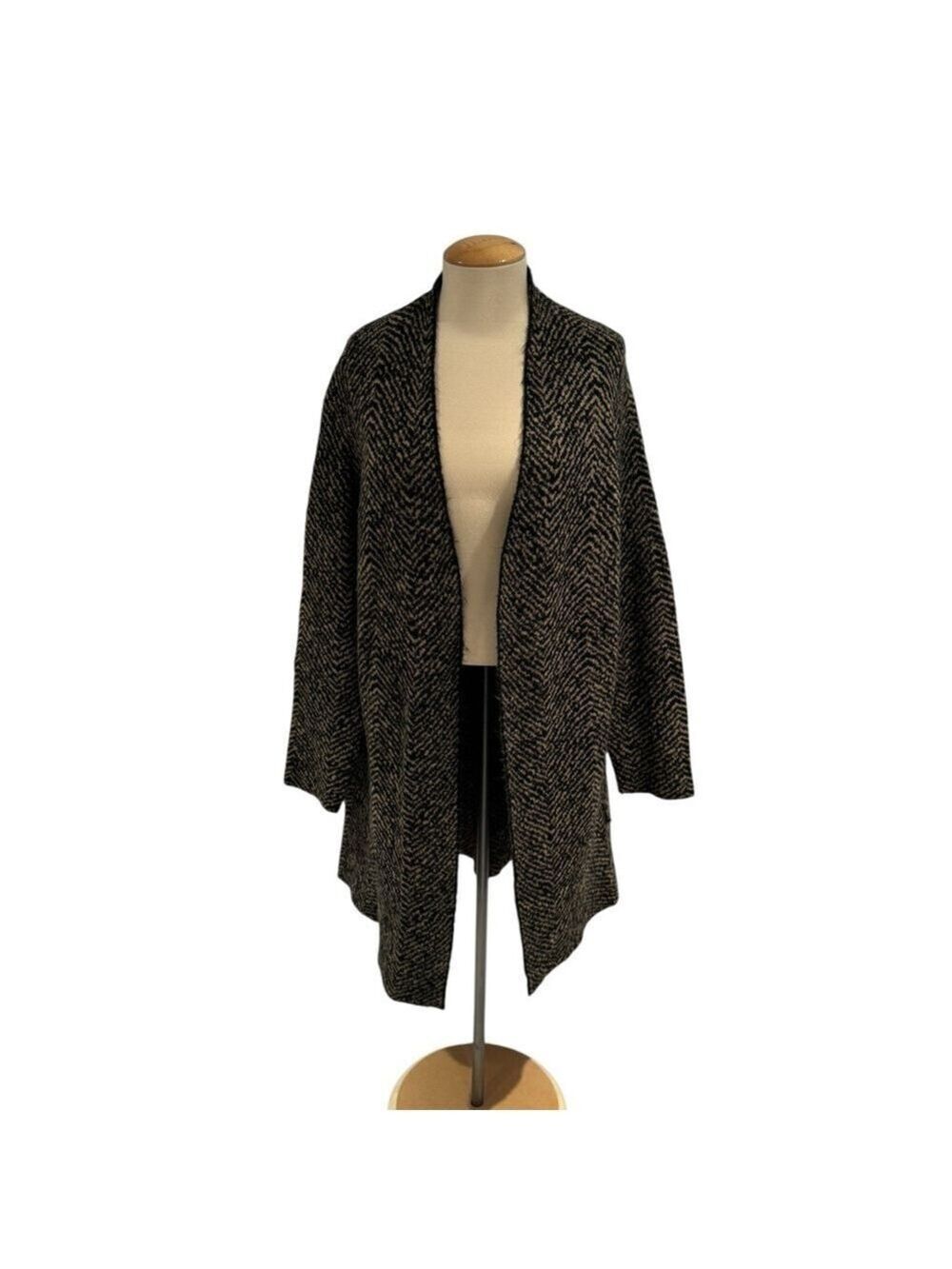 ALFRED SUNG Black and Cream Long Cardigan - size L